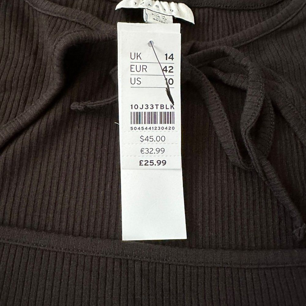 Topshop open neck ribbed knit long sleeve mini dress in black -10 - Picture 4 of 9